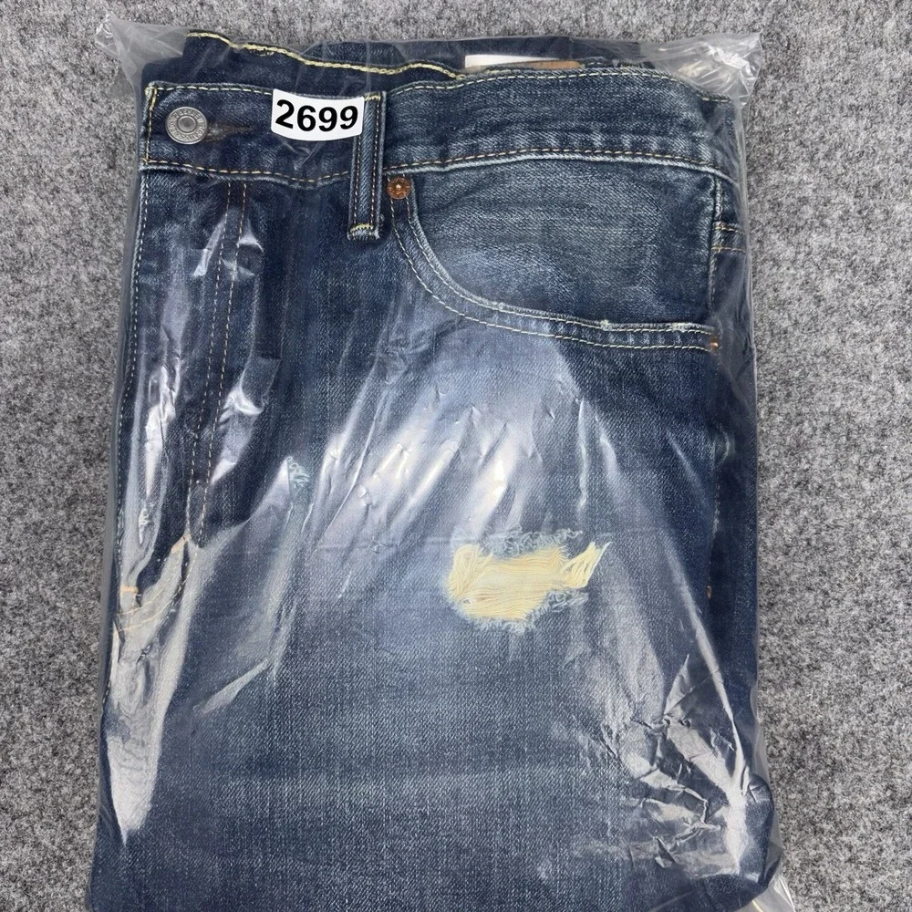 Levi's 511 Slim Fit Jeans Men's 38x32 Blue Distressed Ripped Dark Wash Denim EUC